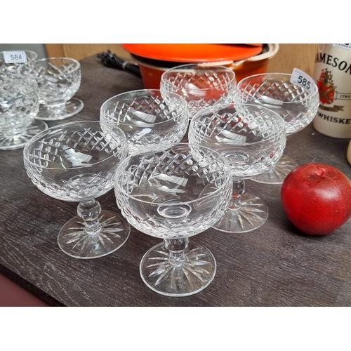 585 - 6 Waterford crystal pedestal champagne glasses in the Boyne pattern. VGC