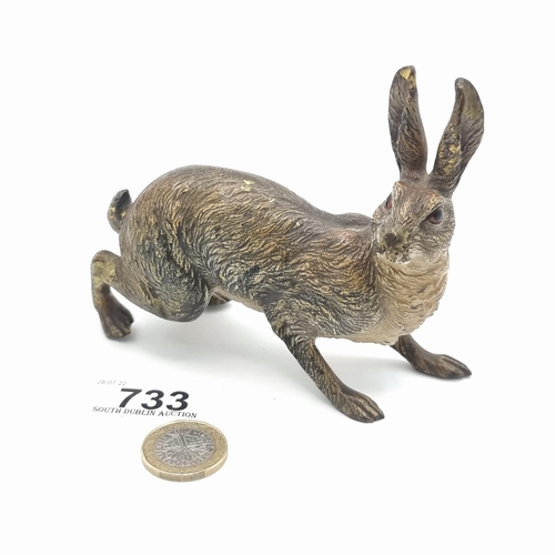 733 - Very heavy cold painted brass Hare, super casting with huge detail. Its very heavy