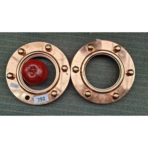 292 - A pair of heavy copper coated threaded flange wall mounts.