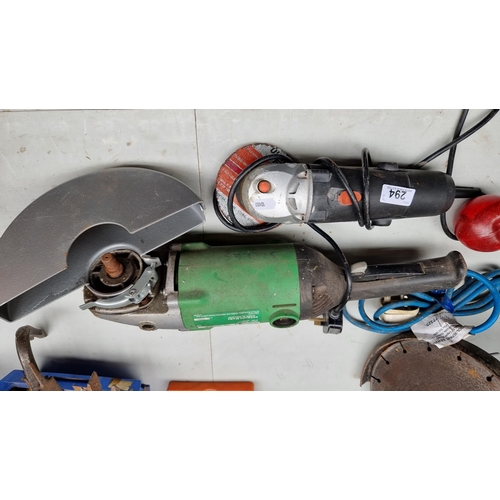 294 - Two items to include a Hitachi Irish made disk grinder and a Challenge angle grinder.