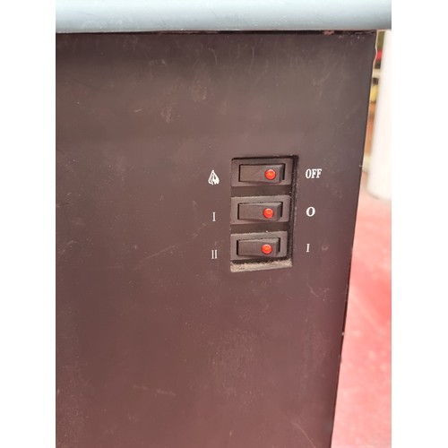 247 - An electric fireplace plug-in blow heater with light fixtures to emulate fire.