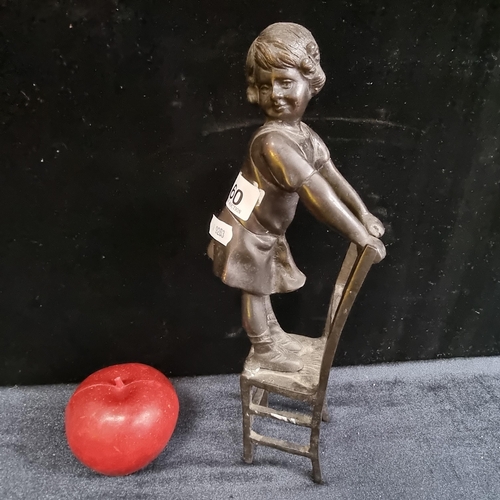 160 - A vintage heavy Bronze statue of a little girl balancing on a chair. A super quality piece and heavy... 