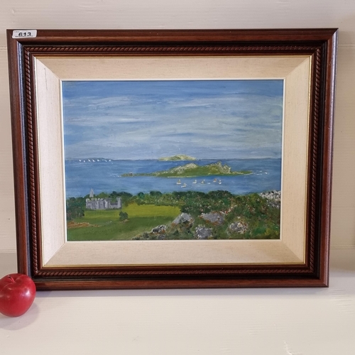 613 - An original acrylic on board painting, showing an Irish coastal landscape, by artist N. O'Shaughness... 