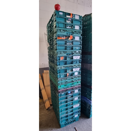 643 - A stack of twenty-seven high quality plastic crates. Ideal for transportation of goods, stackable.