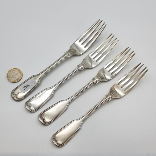 761 - Four Excellent heavy solid  Sterling Silver forks. Hallmarks London 1880 maker George William Adams ... 