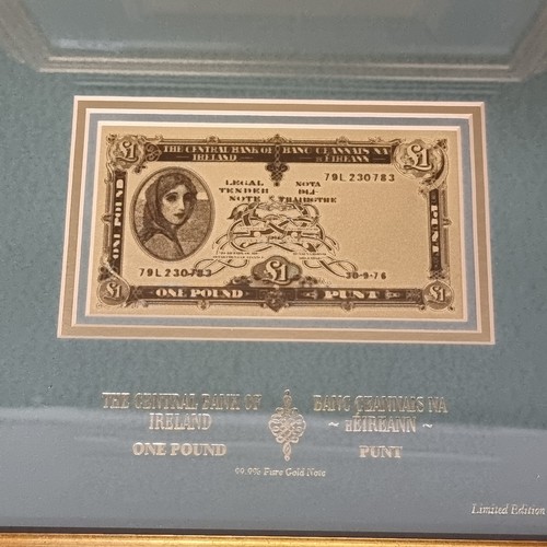 612 - Two framed limited edition (490 & 856/7500) Lady Lavery notes, made of 99.9% pure gold - one 1 pound... 