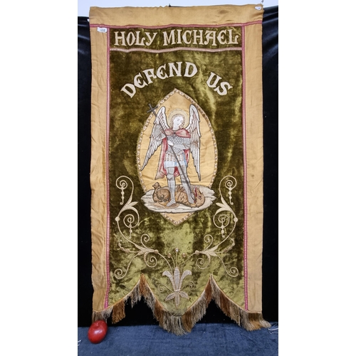 132 - Star Lot : A really beautiful large Irish 1920s, hand embroidered Church Banner dedicated to the Arc... 