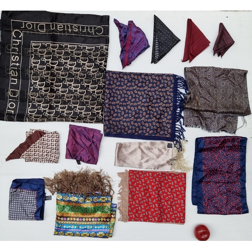 179 - A genuine Christian Dior silk square in good order and a selection of pocket squares and scarves inc... 