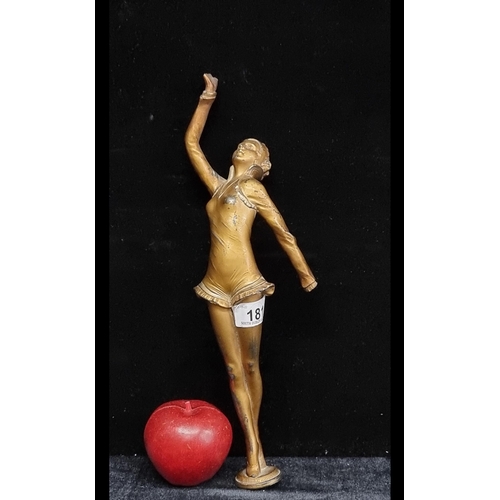 181 - A beautiful, heavy original Art Deco spelter female figure. This figure has her arms raised in a dan... 