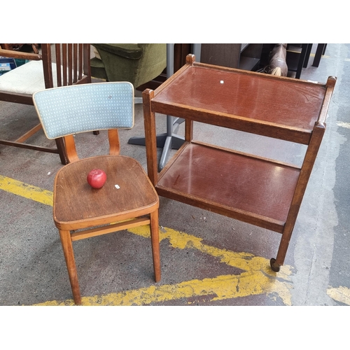 379 - Two great vintage furniture items, including a serving trolley on casters, with a stylish bentwood c... 