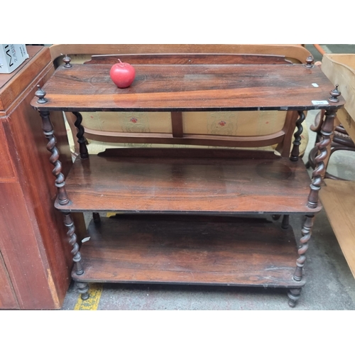 396 - Star Lot : A super Victorian three tier whatnot with gallery back and barley twist supports. Lovely ... 