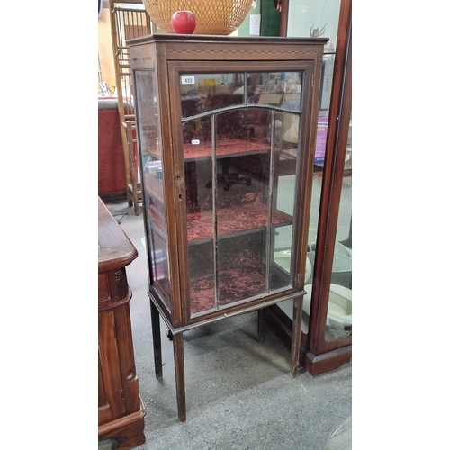 455 - A very beautiful Edwardian display case with nice checkered inlay and glass on three sides for great... 