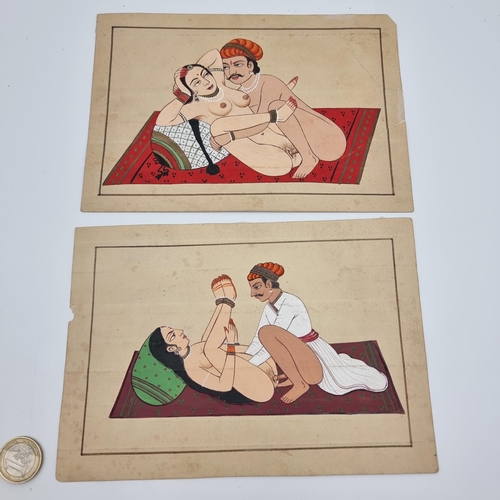 554 - A pair of two vintage Indian hand painted erotic works.