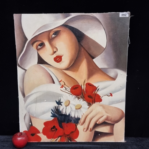 92 - A wonderful original art deco style oil on board painting after Temara De Lempicka titled 