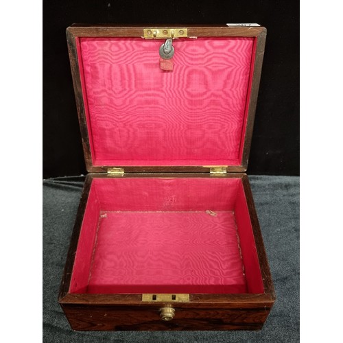 207 - A beautiful Victorian workbox with brass cartouche with a satin lined interior with secret compartme... 