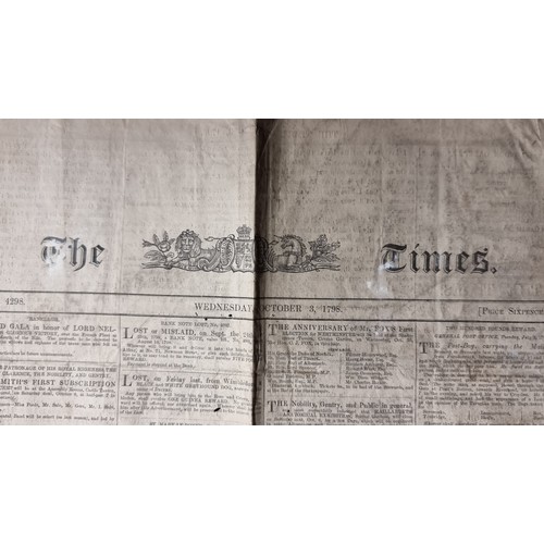 114 - An antique rare original newspaper excerpt from the ''The Times'' dated to October 3rd 1798 and deta... 