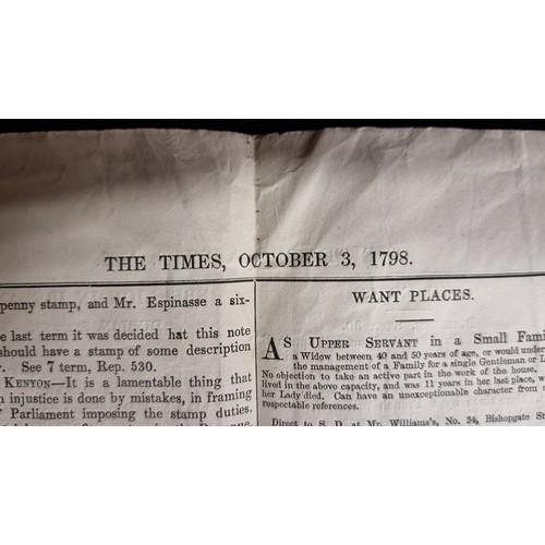 114 - An antique rare original newspaper excerpt from the ''The Times'' dated to October 3rd 1798 and deta... 