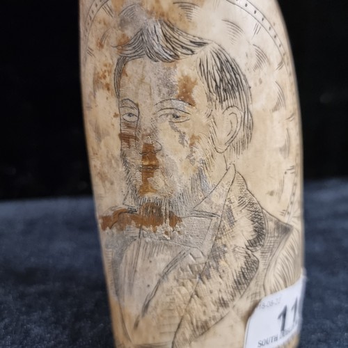 116 - A fabulous original antique carved scrimshaw tooth with carved figure of Abraham Lincoln. Together w... 