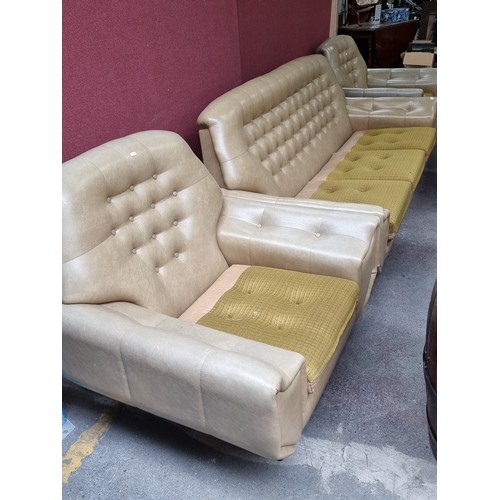 339 - Star Lot: An outstanding three-piece mid-century modern sofa suite. Comprising of two generous arm c... 