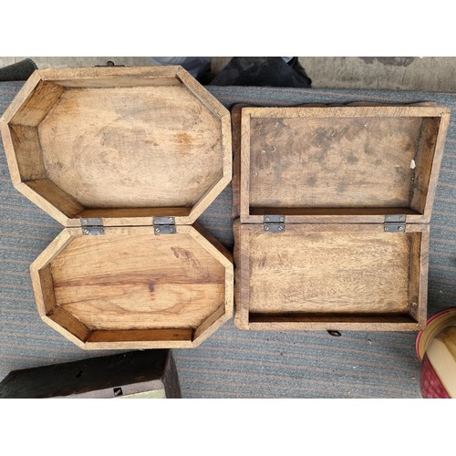 375 - Two beautiful, Indian made jewellery boxes, with foliate designs to top and locking mechanism.