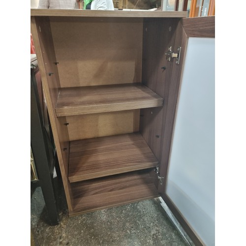 470 - A nice dark wood very good quality  bathroom cabinet with three shelves inside and frosted finished ... 