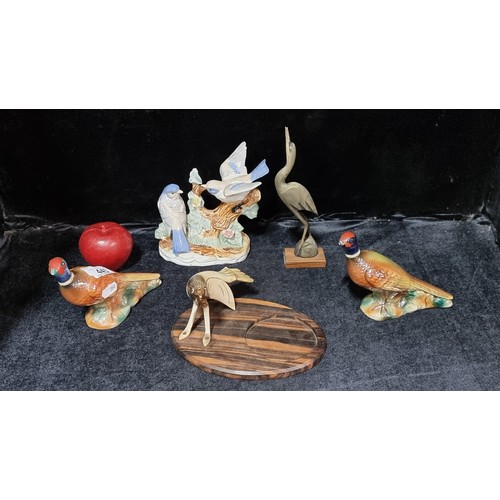 445 - Five vintage bird figures, including a pair of pheasants by 