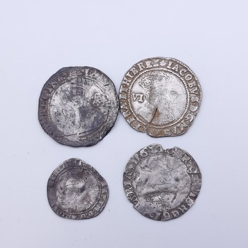 742 - Four hammered Silver 17th century coins including coins from 1606, Interesting lot.