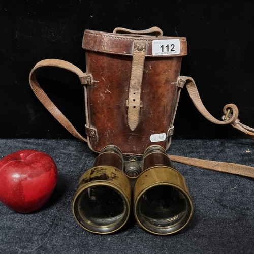 112 - A beautiful pair of Victorian Dollond of London binoculars with brass eyepiece and hardware and leat... 