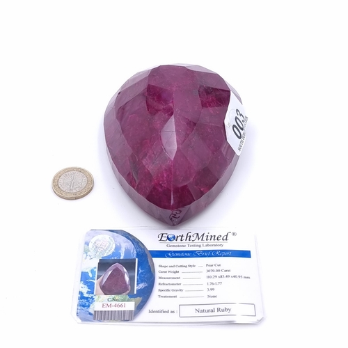 3 - Star Lot : An outstanding huge heart shaped facet cut Ruby, of an impressively huge size. With a tot... 