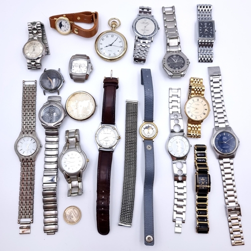 42 - A good collection of 16 wrist watches, with associated bands. Together with two pocket watches.