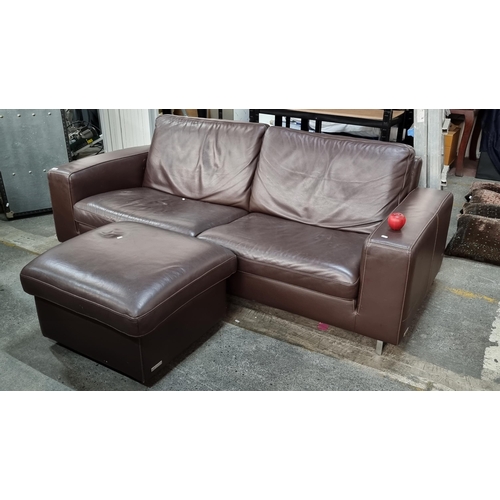 463 - A beautiful genuine Italian leather, three-seater sofa with matching ottoman by 