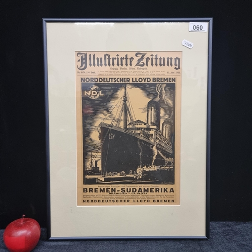 60 - A framed original print of the front page of the Illustrirte Zeitung paper from 15 June 1922 showing... 