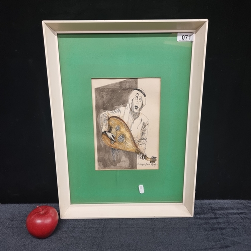 71 - A beautiful framed, vintage etching of a male Saudi Arabian singer. entitled ''The Singer From Hjaz'... 