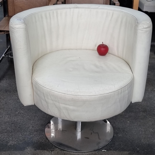 725 - A cool designer leather tub chair on a chrome swivel base.