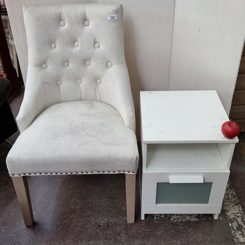 737 - Two good pieces of furniture comprising of a button back chair and a neatly proportioned bedside loc... 