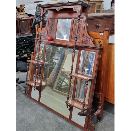 741 - Lovely large  8 panel Large Edwardian over mantle Mirror. They also make great bar backs with shelve... 