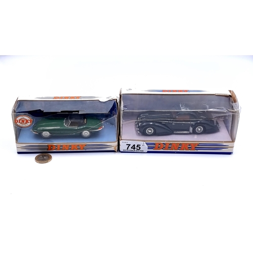 745 - Two Boxed Dinky Cars 1968 Jaguar E type Mark 1 and A Delhaye 145