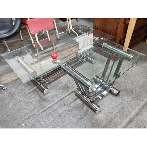 757 - A super sleek coffee tables with chrome tube frame and bevelled glass top with matching side table i... 