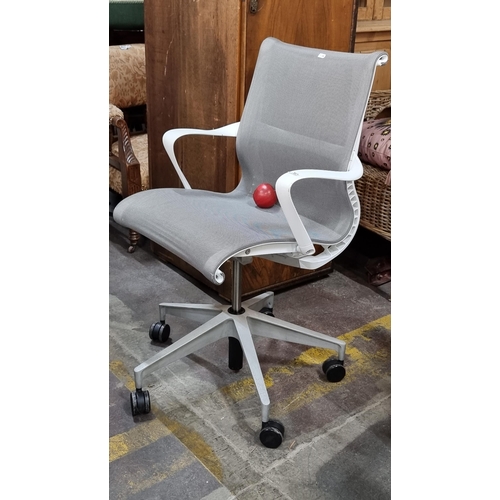 762 - A super Herman Miller full labelled  ergonomic office chair with heavy woven upholstery, high arms a... 