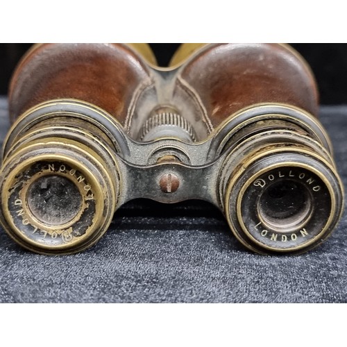 112 - A beautiful pair of Victorian Dollond of London binoculars with brass eyepiece and hardware and leat... 