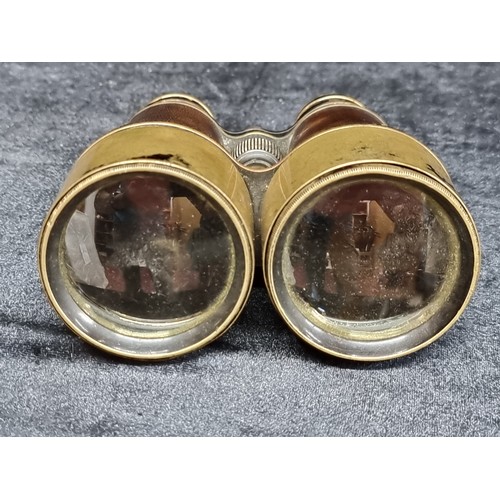 112 - A beautiful pair of Victorian Dollond of London binoculars with brass eyepiece and hardware and leat... 