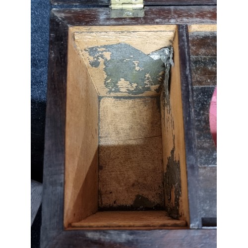 204 - Star Lot : A beautifully elegant Georgian tea caddy with bun feet and mother of pearl inlay to top. ... 