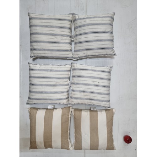 738 - Good box of Blue and white striped Cushions X 3 and two gold examples