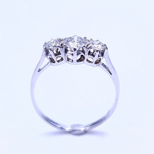 748 - Star lot : A beautiful 18ct white gold vintage ring With three very bright huge sparkle Diamonds. Th... 