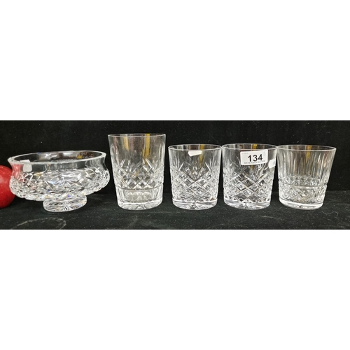 134 - Five high quality pieces of Irish crystal including a Waterford Crystal tumble in the Tramore patter... 