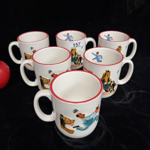 157 - Six Guinness branded mugs with iconic Zoo Keeper motif, with red text 