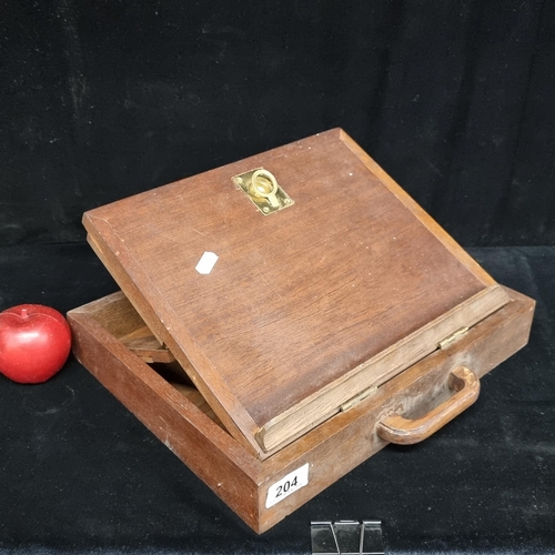 204 - A lovely portable reading stand, crafted from wood and fitted with brass hardware.