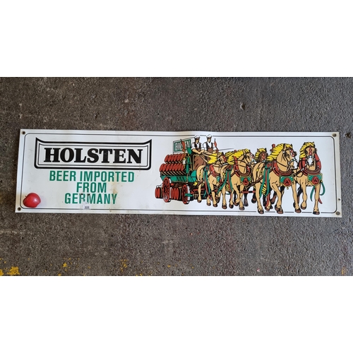 222 - A fantastic vintage, double sided advertising banner for Holsten Beer, colourfully illustrated with ... 