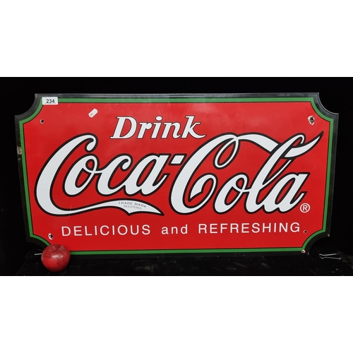 234 - A fantastic large wall mountable enamel advertisement sign for Coca Cola reading 