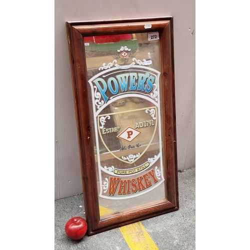 272 - A lovely advertising mirror for Power's Irish Whiskey in wooden frame